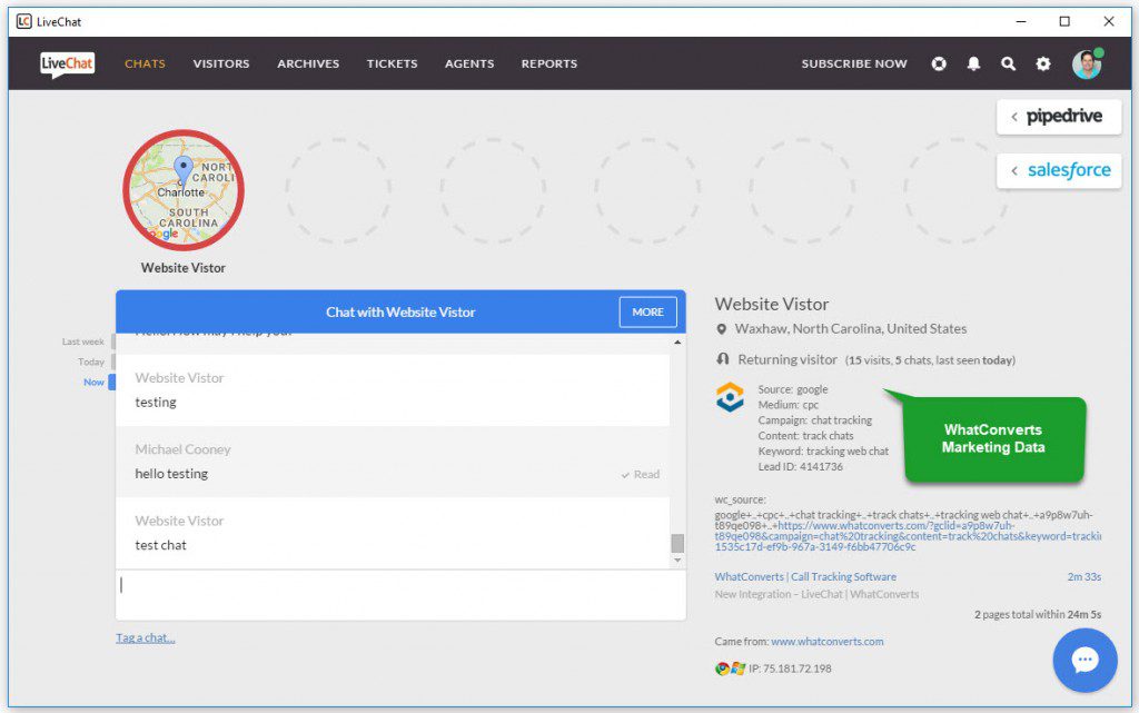 New Integration - LiveChat Integrates with WhatConverts graphic