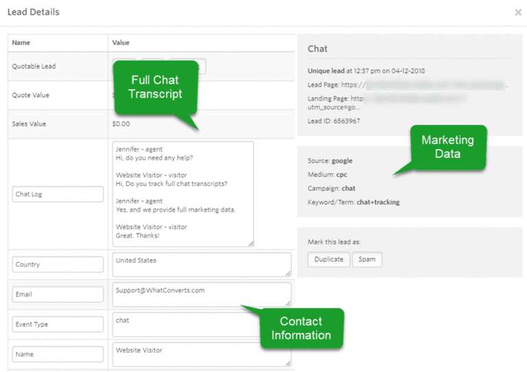 Full Chat Transcripts WhatConverts