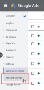 Account Settings in Google Ads