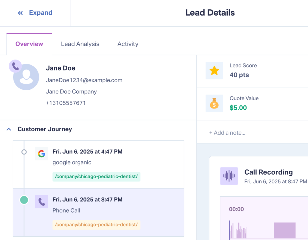 Quote Value Added to Lead in WhatConverts