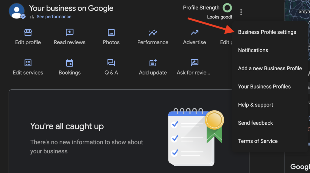 Screenshot of Google Business Profile menu