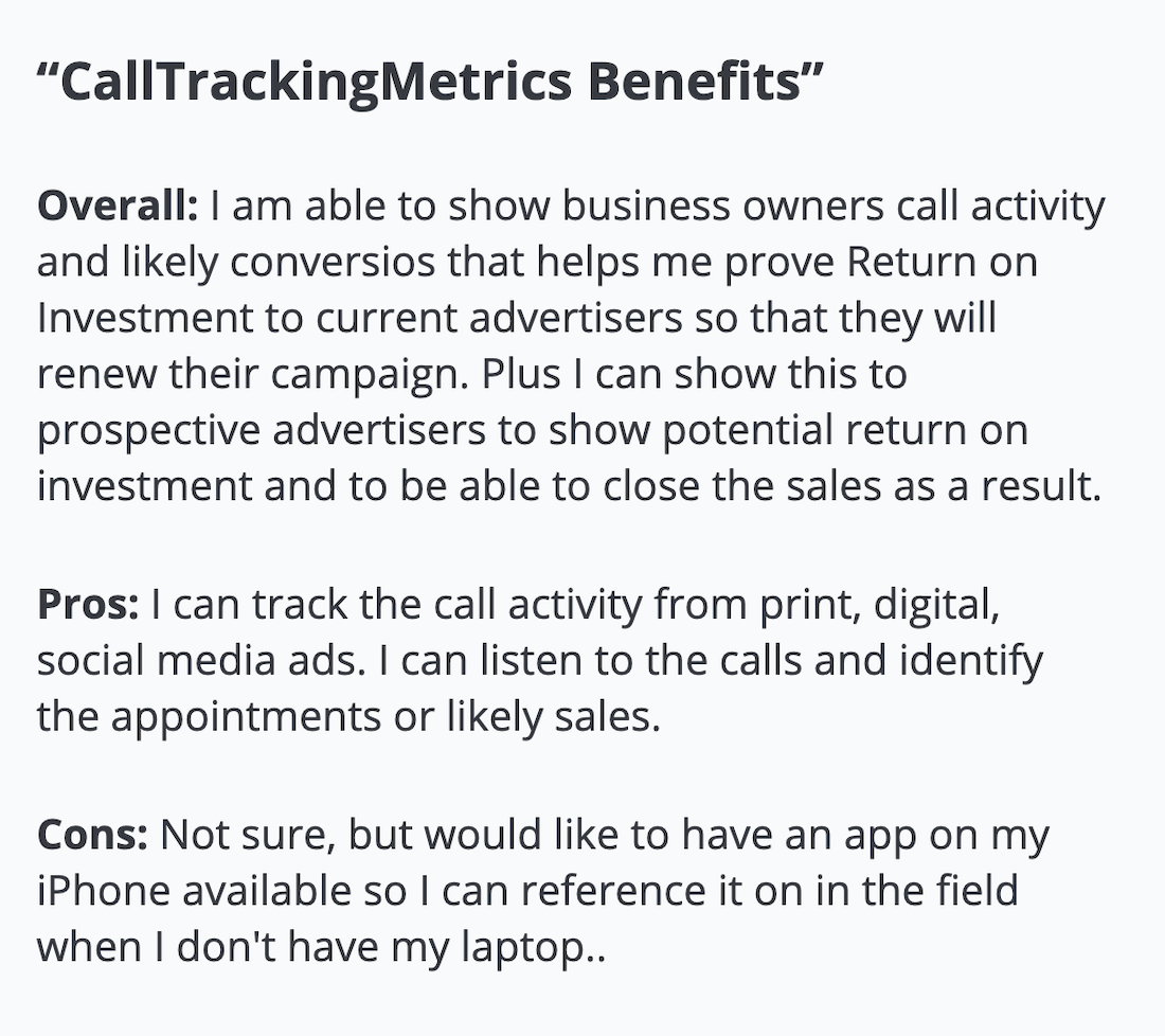 CallTrackingMetrics review: "Track the call activity from print, digital, social media ads. Prove ROI."