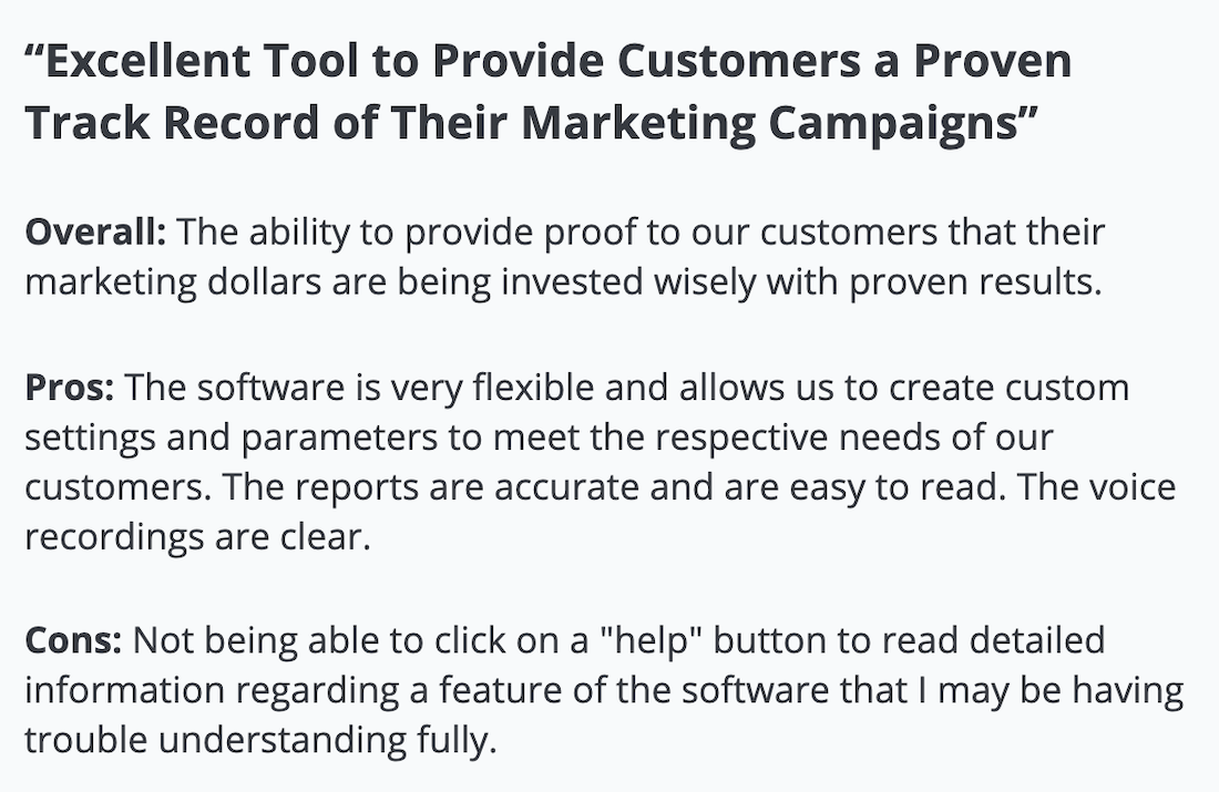Marchex review: "Excellent tool to provide customers a proven track record of their marketing campaigns"