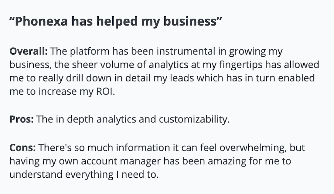 Phonexa review: "Phonexa has helped my business"