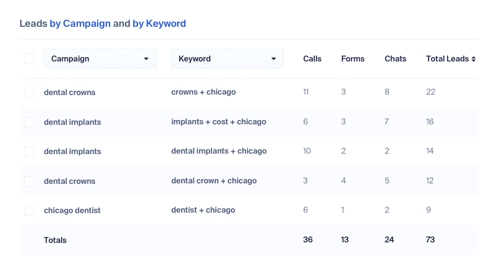 WhatConverts: Leads by Campaign and Keyword