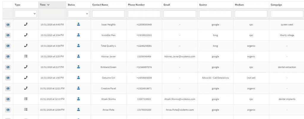 306 total call leads in WhatConverts