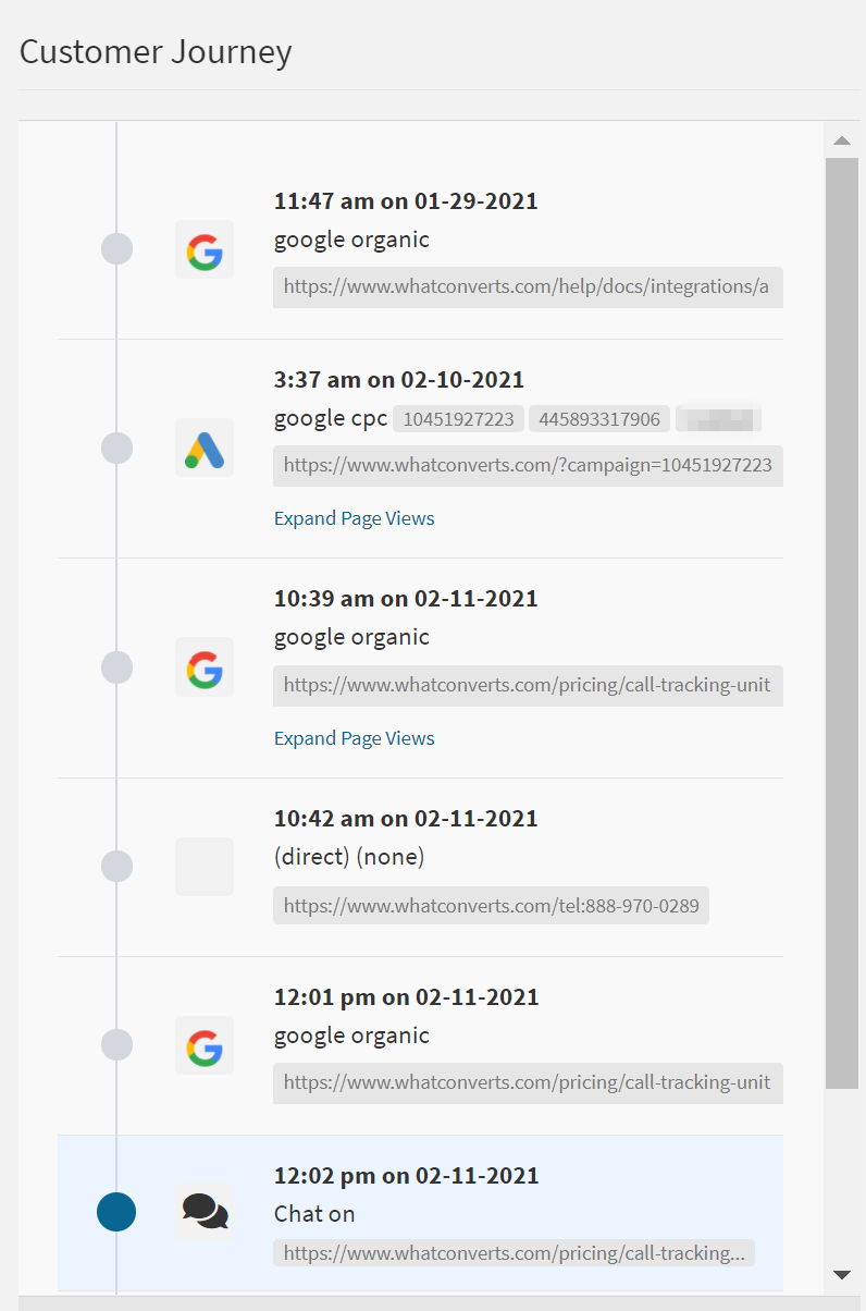 Customer Journey Tracking in WhatConverts