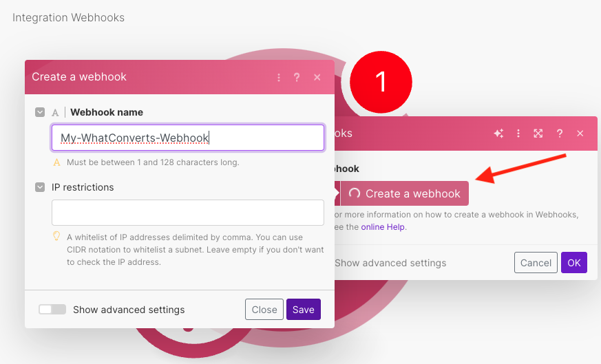 Screenshot of the "add a webhook" pop-up