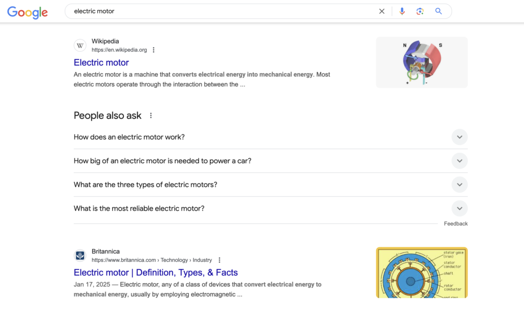 Screenshot of Google search results for an informational intent search. 
