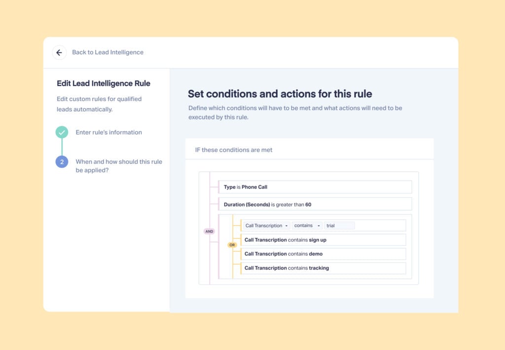 Screenshot of Lead Intelligence rules within WhatConverts