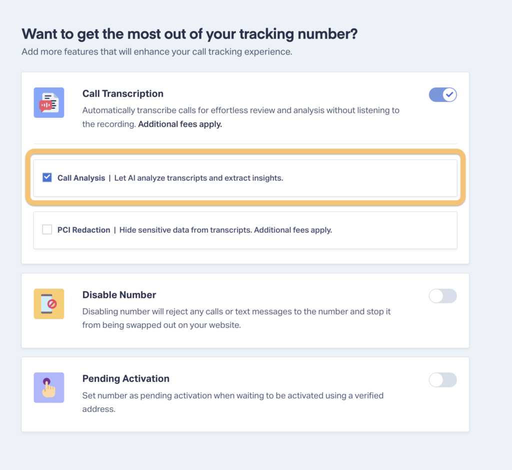 Screenshot showing how to turn on Lead Analysis inside WhatConverts.