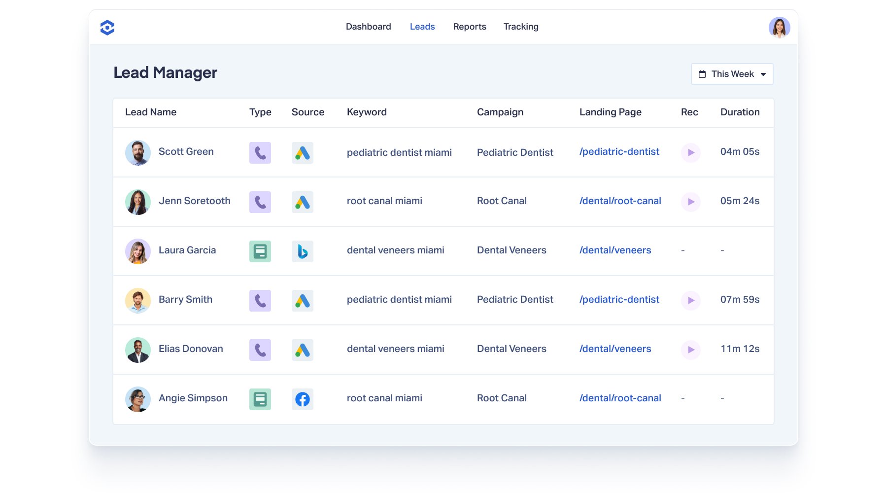 The Lead Manager from the WhatConverts application is shown