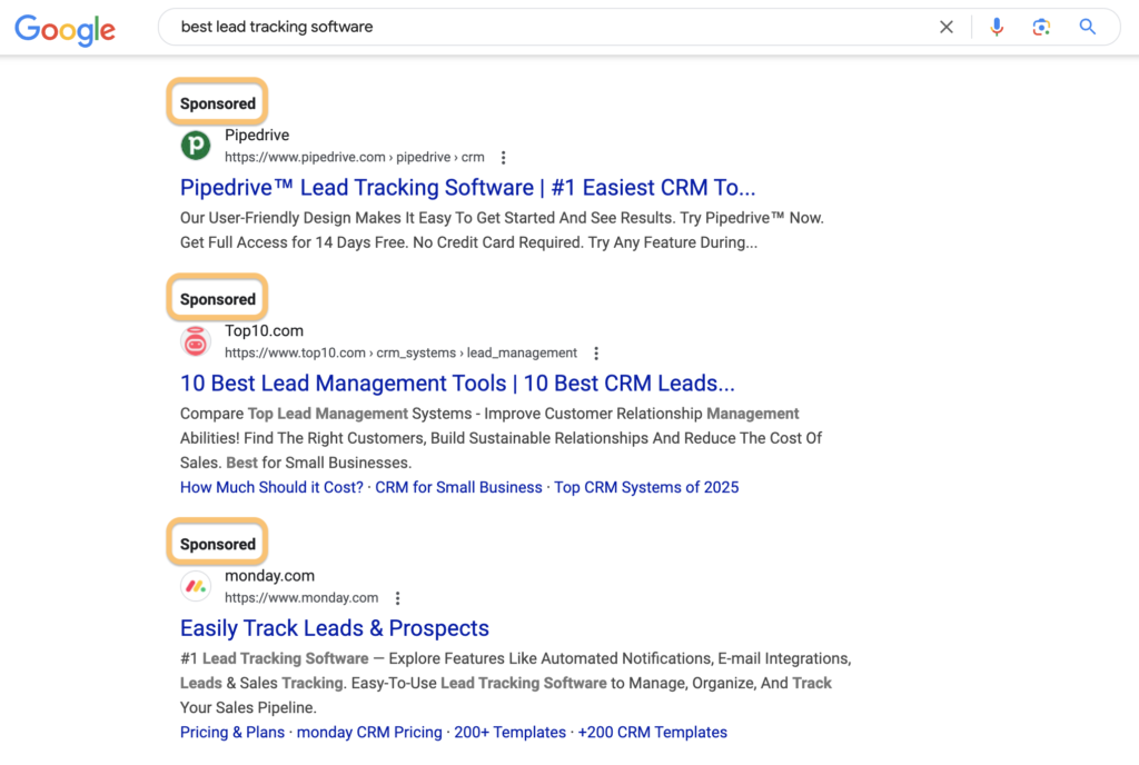 Screenshot of Google Search showing Sponsored results. 