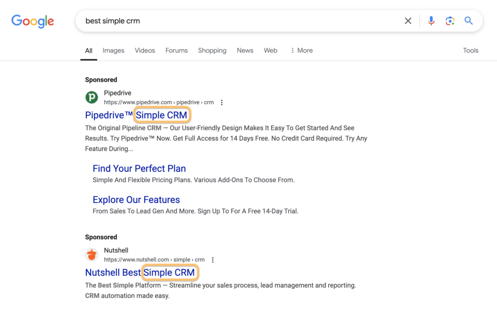 Screenshot of high-intent keywords being mined from the Sponsored results of a Reddit post. 