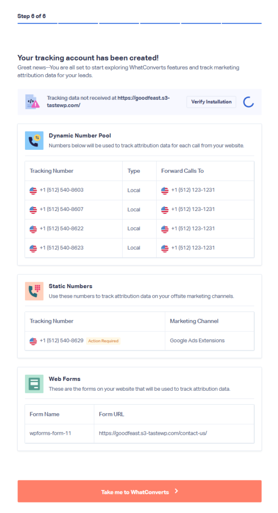 Screenshot of the final step page