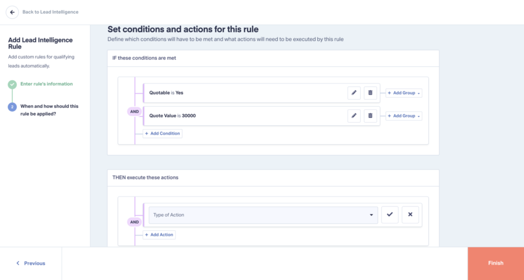 Screenshot of the Lead Intelligence rules feature within WhatConverts, which allows you to set up an automation that sends back qualified conversions to Google Ads to train its bidding algorithm to target your most valuable leads.