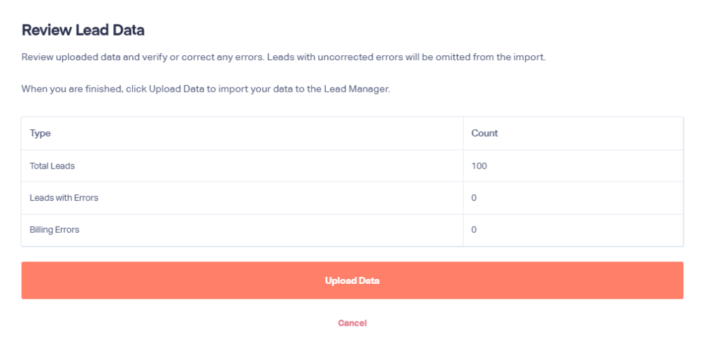 Screenshot of the review lead data screen in WhatConverts.