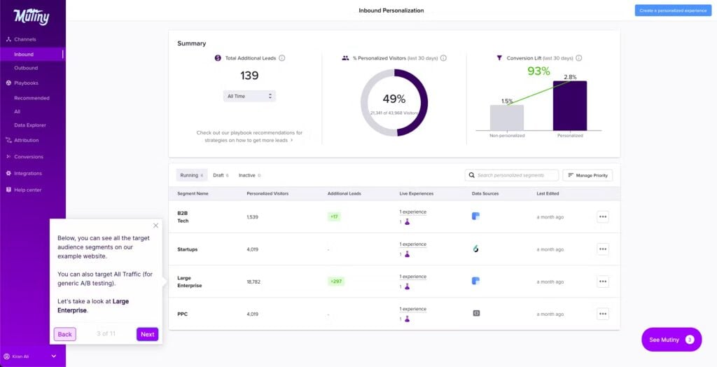 Screenshot of the Mutiny product platform.