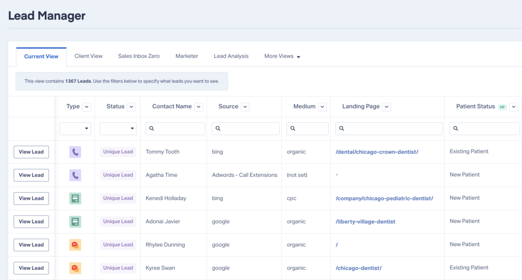 Screenshot of the Lead Manager inside WhatConverts