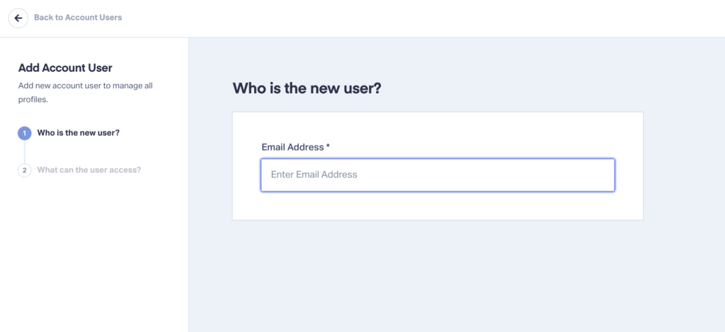 Screenshot of adding the user email address to your new account user.