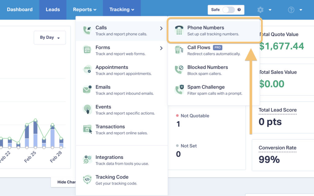 Screenshot of where to find your phone number adjustment settings.