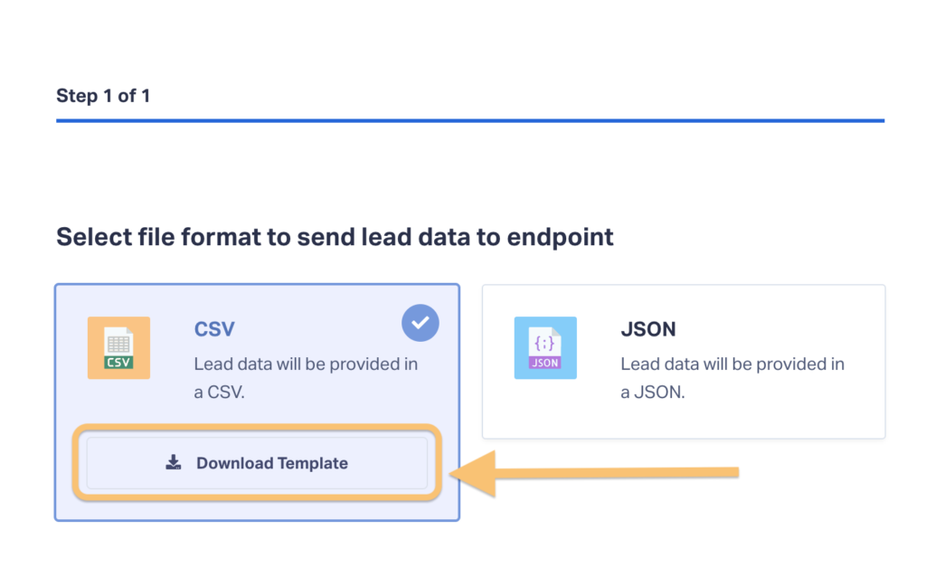 Screenshot of where to find the CSV template for Endpoints in WhatConverts.