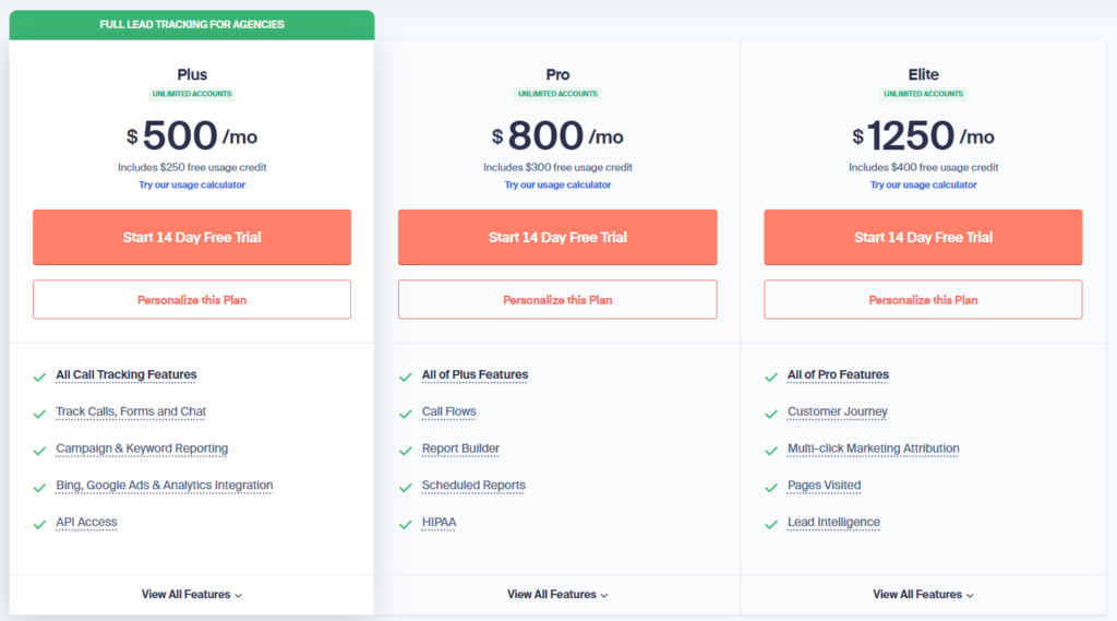 WhatConverts offers a separate pricing tier for agencies.