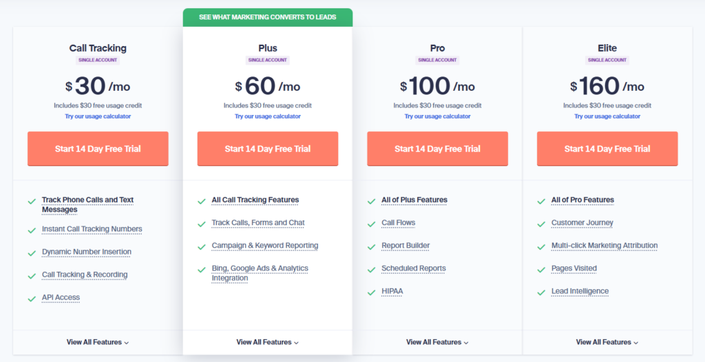 WhatConverts offers a separate pricing tier for individual businesses.