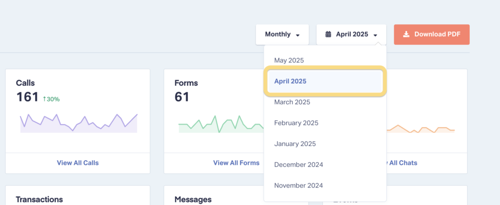 Screenshot of how to adjust the reporting period in the Summary Report.