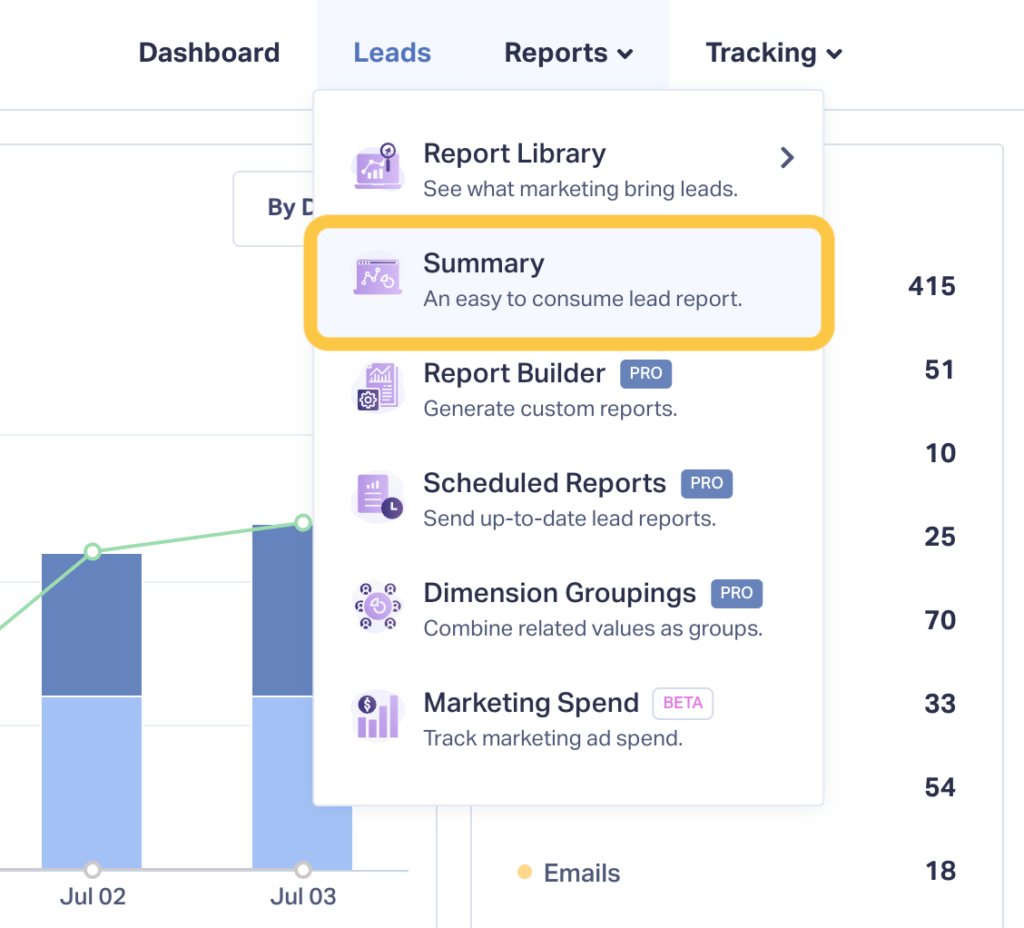 Screenshot showing how to find the newly updated WhatConverts Summary Report.