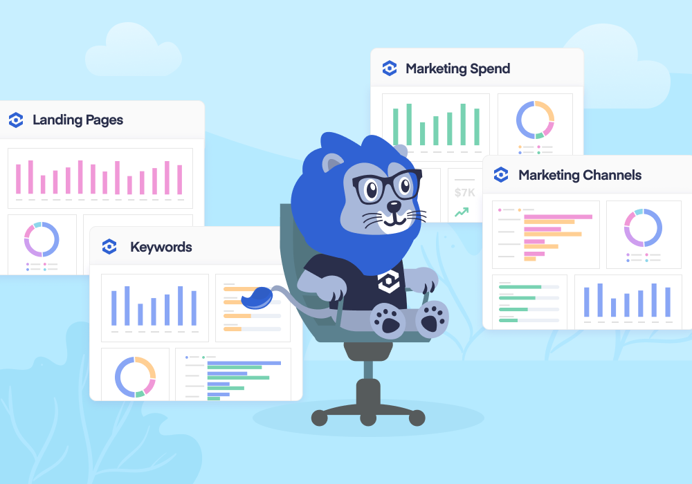 Illustration showing concepts related to Product Update: Marketing Spend + 3 New Reports (Channels, Keywords, Landing Pages)