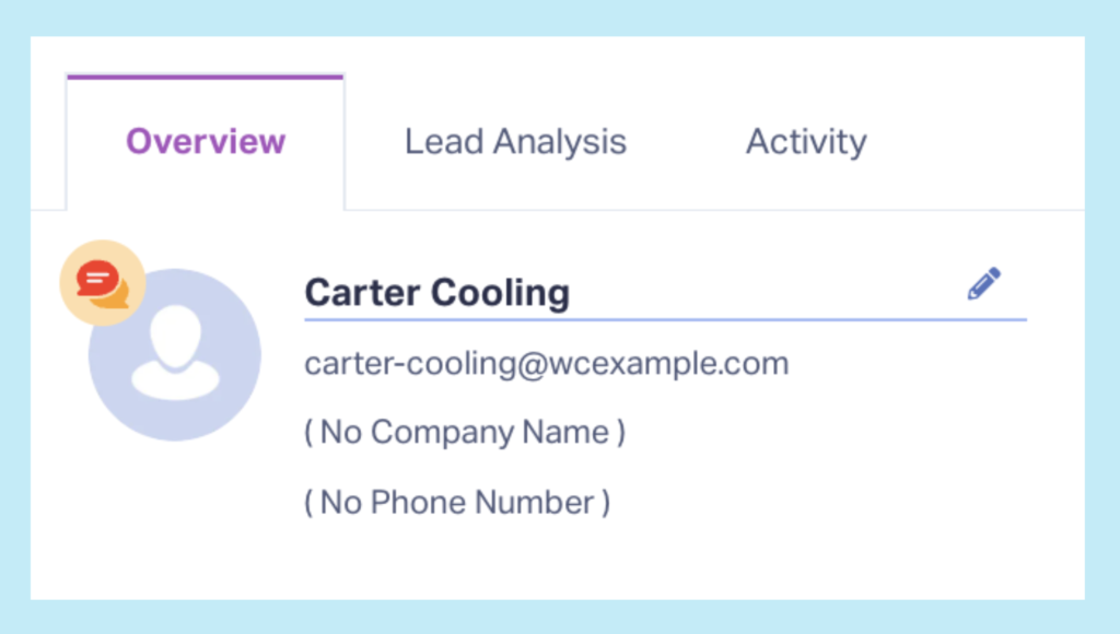 Screenshot of the contact details section of the Lead Details panel