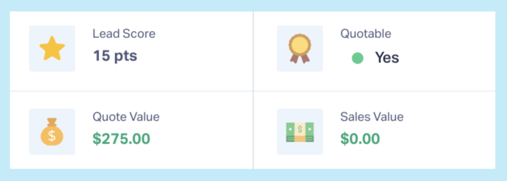 Screenshot of the quality and value section of the Lead Details panel