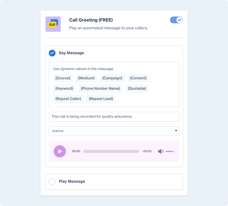 Enable Call Greeting