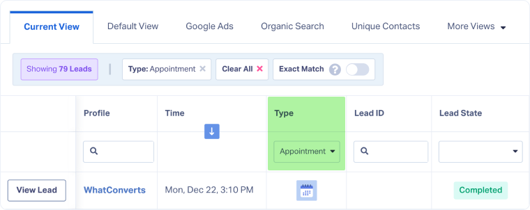 View Appointment Leads in the Lead Manager