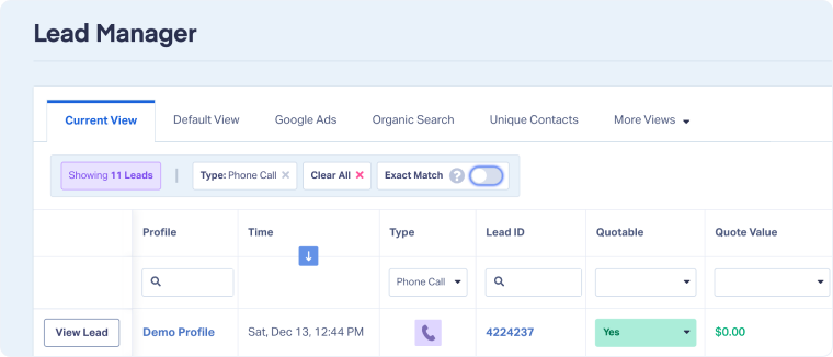 View Your Call Leads