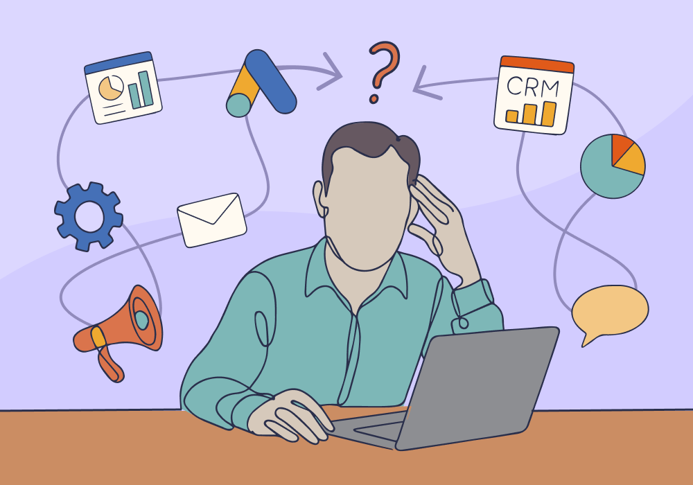 Illustration showing concepts related to Marketers Have More Tools (and Less Confidence) Than Ever