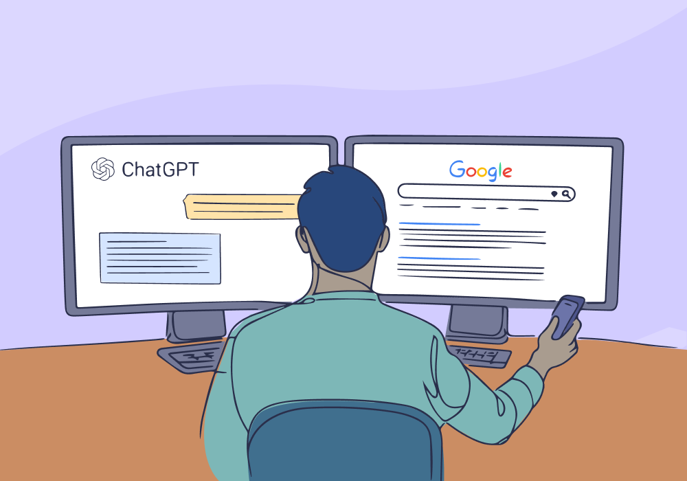 Illustration showing concepts related to 37% of Consumers Start Searches with AI Instead of Google. Here's What You Need to Adapt