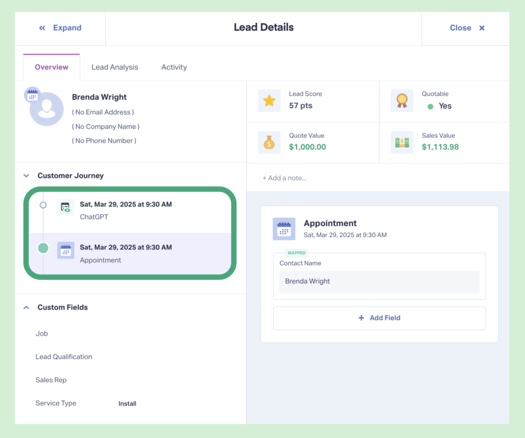 Screenshot of a direct ChatGPT conversion in WhatConverts