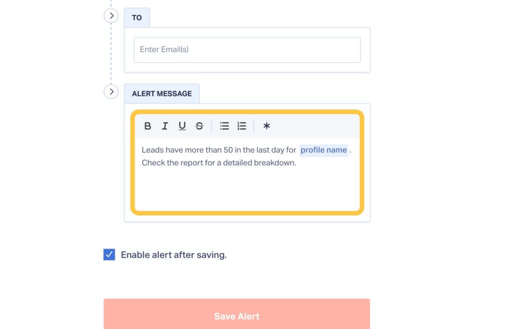 Screenshot showing the new variables you can add to alerts.