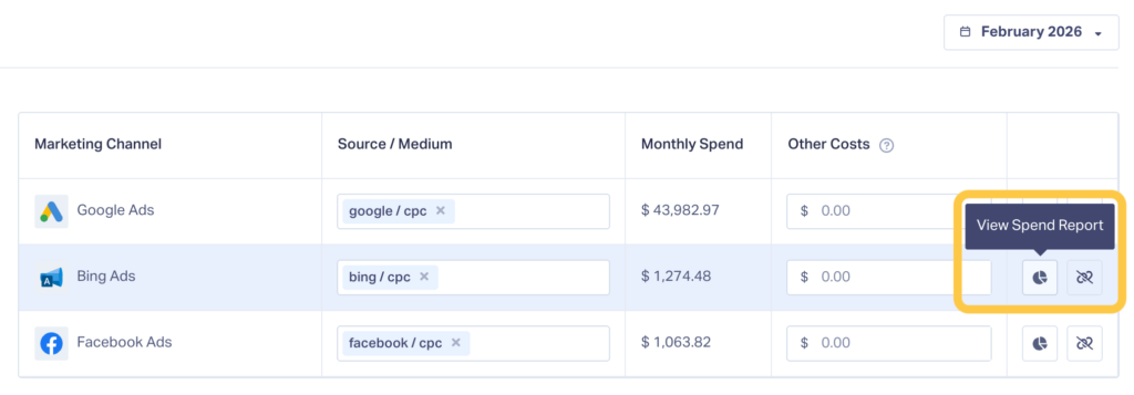 Screenshot of where to find the Marketing Spend report.