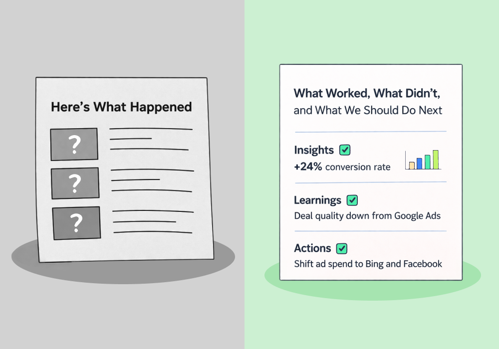 Illustration showing concepts related to How to Know If Your Reporting Tool Is Helping You Optimize—or Just Helping You Summarize
