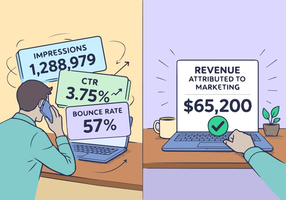 Illustration showing concepts related to The Difference Between Reporting What Happened and Proving What Your Marketing Is Worth