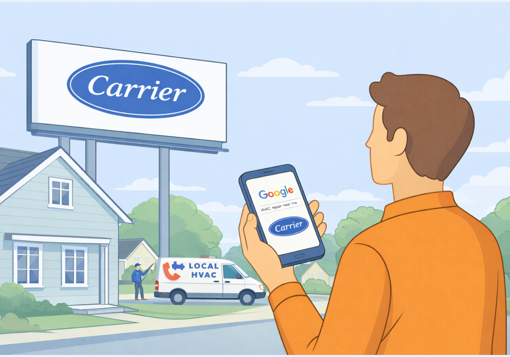 Illustration showing concepts related to Why HVAC Companies Lose to National Brands Locally (And How to Win)