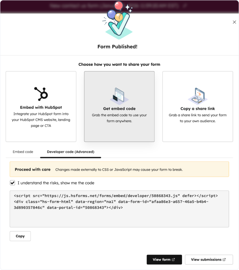 Track HubSpot Web Forms
