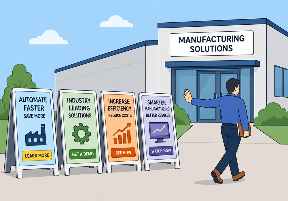 Illustration showing concepts related to Most Manufacturing Leads Are Decided Before First Contact, So What Are You Actually Tracking?