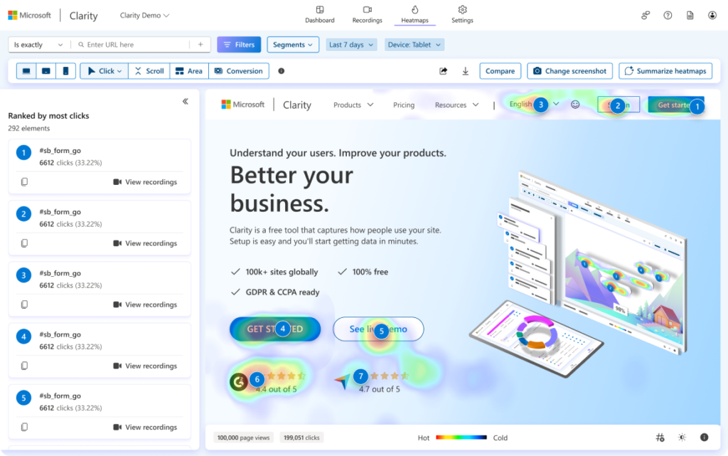 Screenshot of the Clarity platform