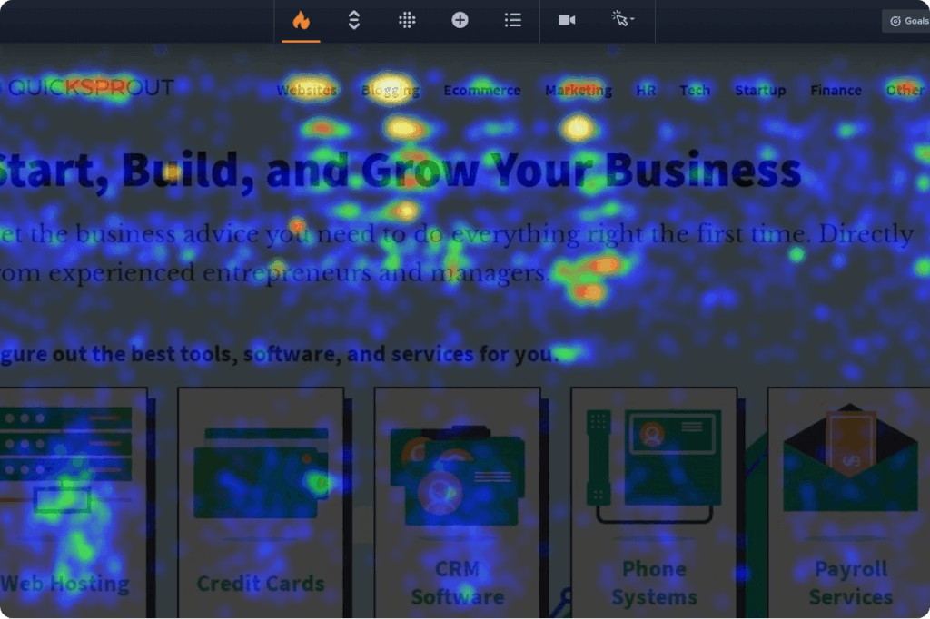 Screenshot of a click test on Crazy Egg