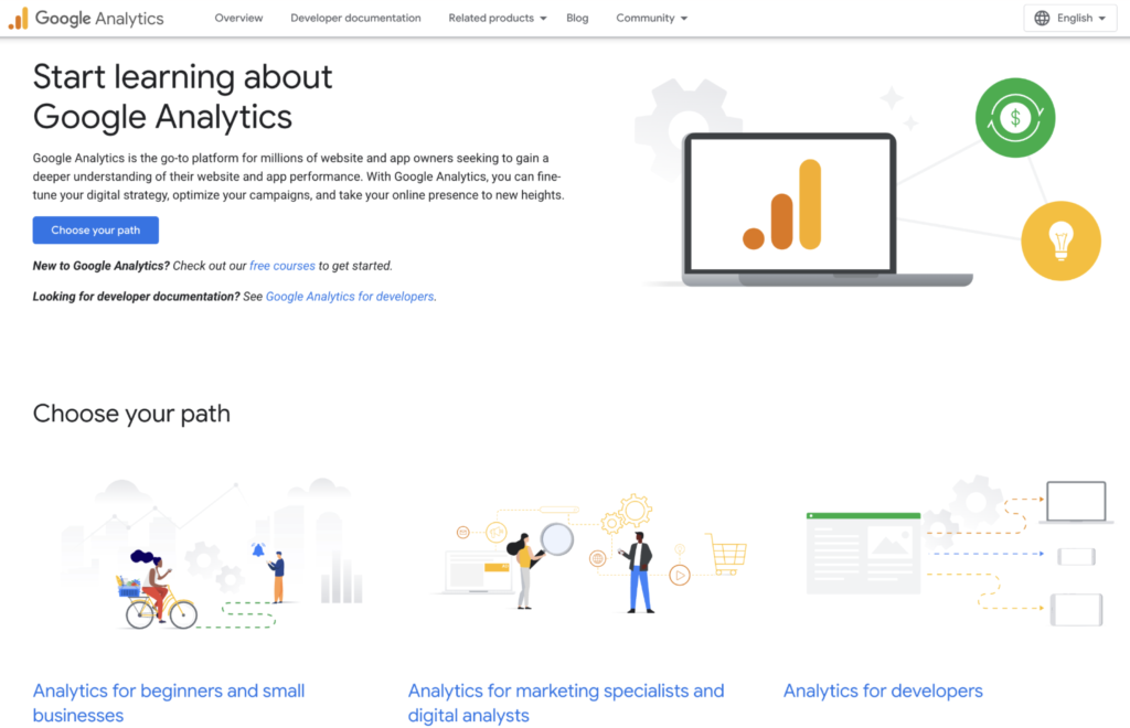 Screenshot of the GA4 homepage