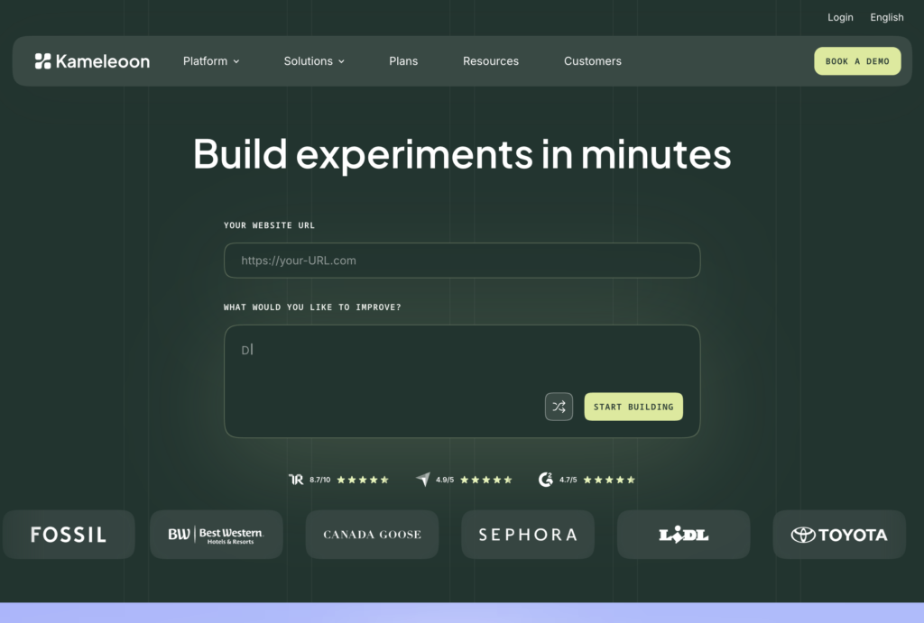 Screenshot of the Kameleoon homepage